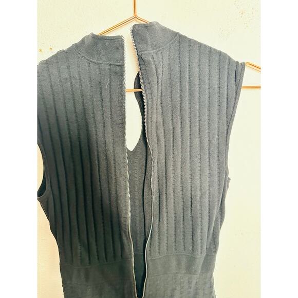 TED BAKER Black Ribbed Skater Style Mini V-Neck Banded Waist Skater Dress sz 2 - Picture 3 of 10